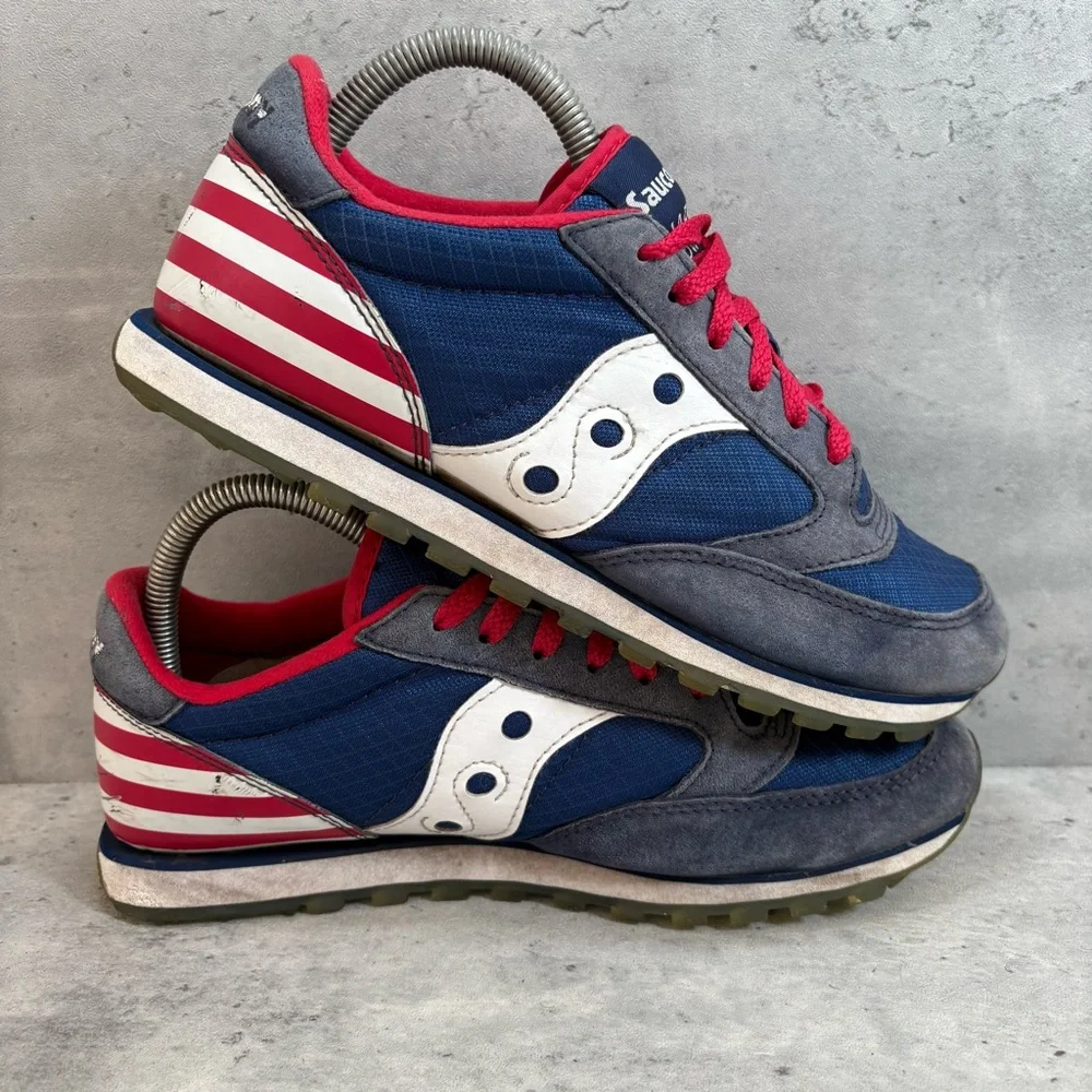 Saucony Jazz Low Pro Mens 8 Blue Red White USA Flag‎ Running Shoes Sneakers